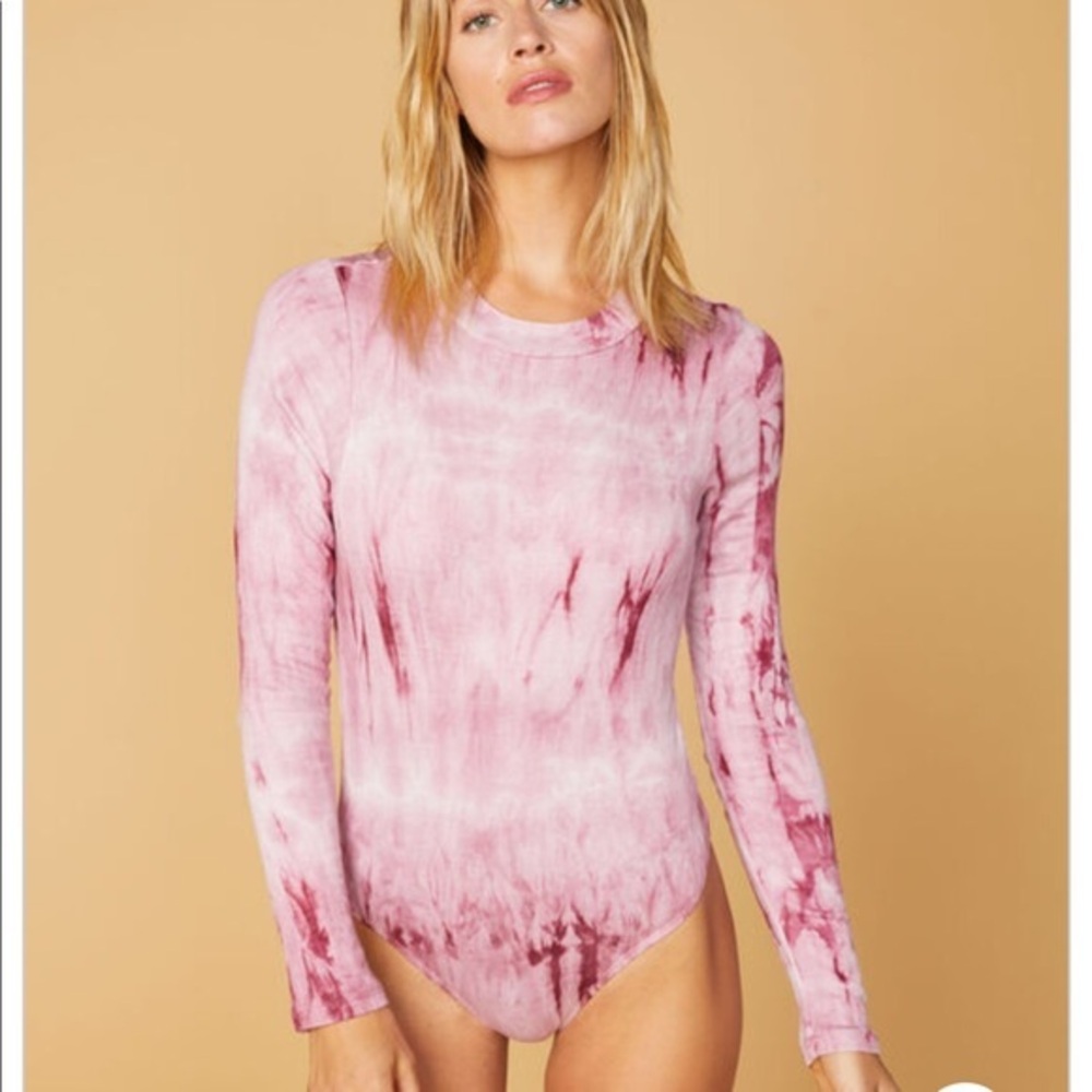 New West of Melrose Good Vibes Tie Dye Maroon Pink Soft Ribbed Bodysuit